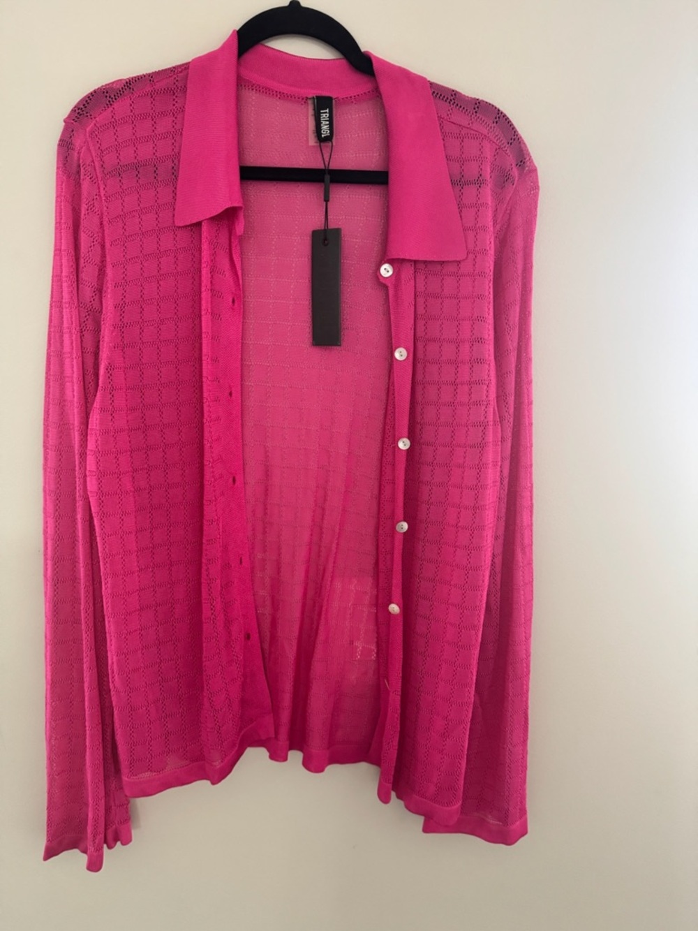 TRIANGL Bright Fuchsia Button-Front Sheer Knit Swim Cover Up Cardigan